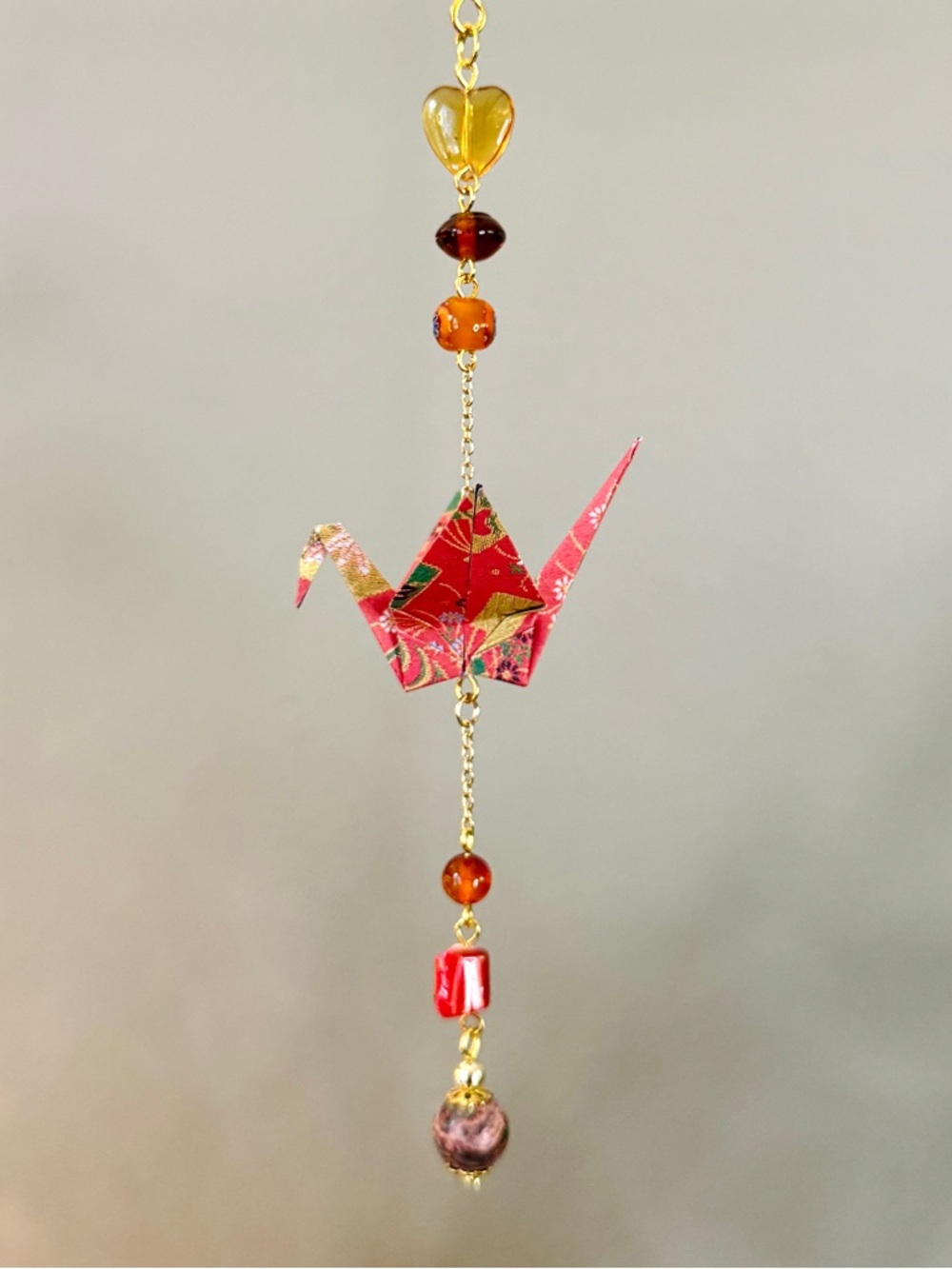 Origami Ornament #2484 - Small Crane with Repurposed Beads